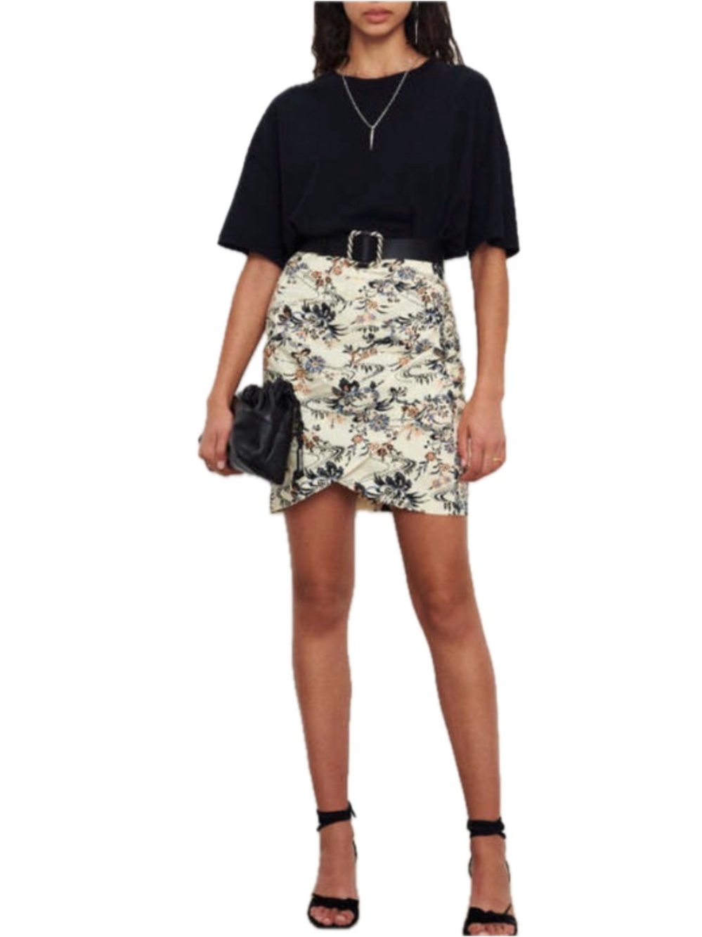 BA&SH Falco Cotton Floral Tulip Skirt Ecru Size 8 High Waist Draped